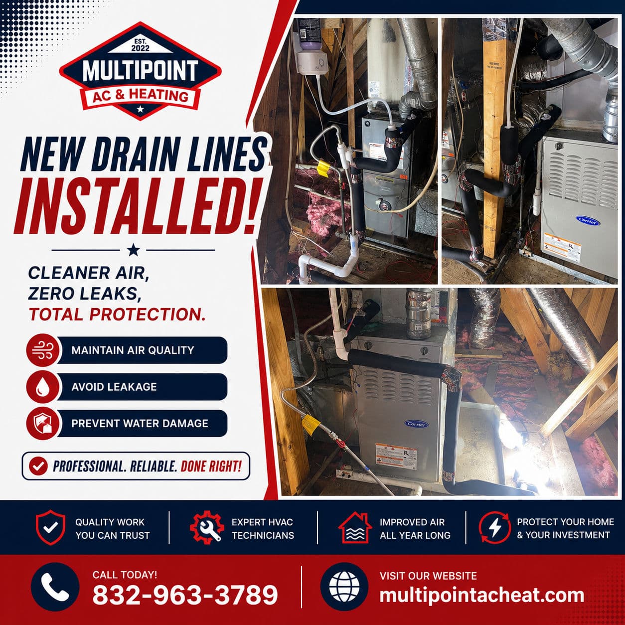 Project New AC Drain Lines Installed in Houston - No More Leaks image